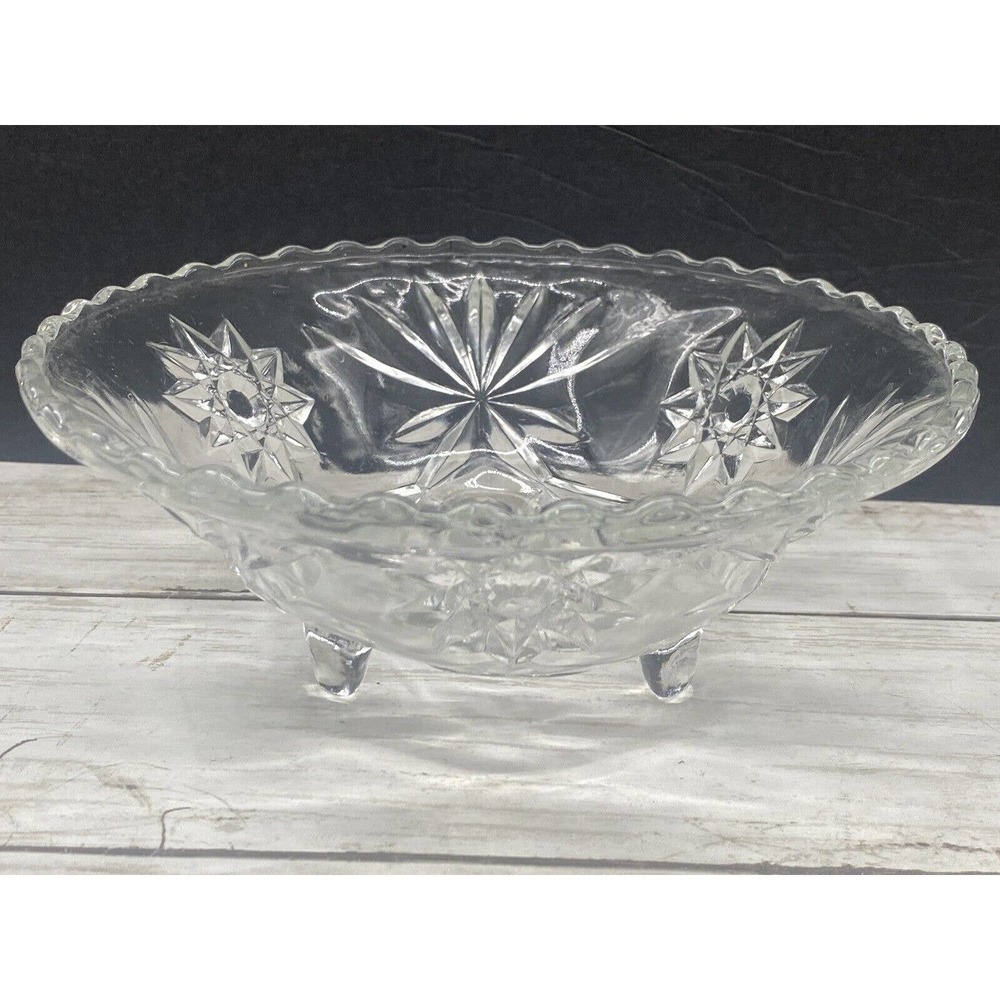Vintage Star of David Starburst Cut Glass Crystal Relish Dish Condiment Bowl
